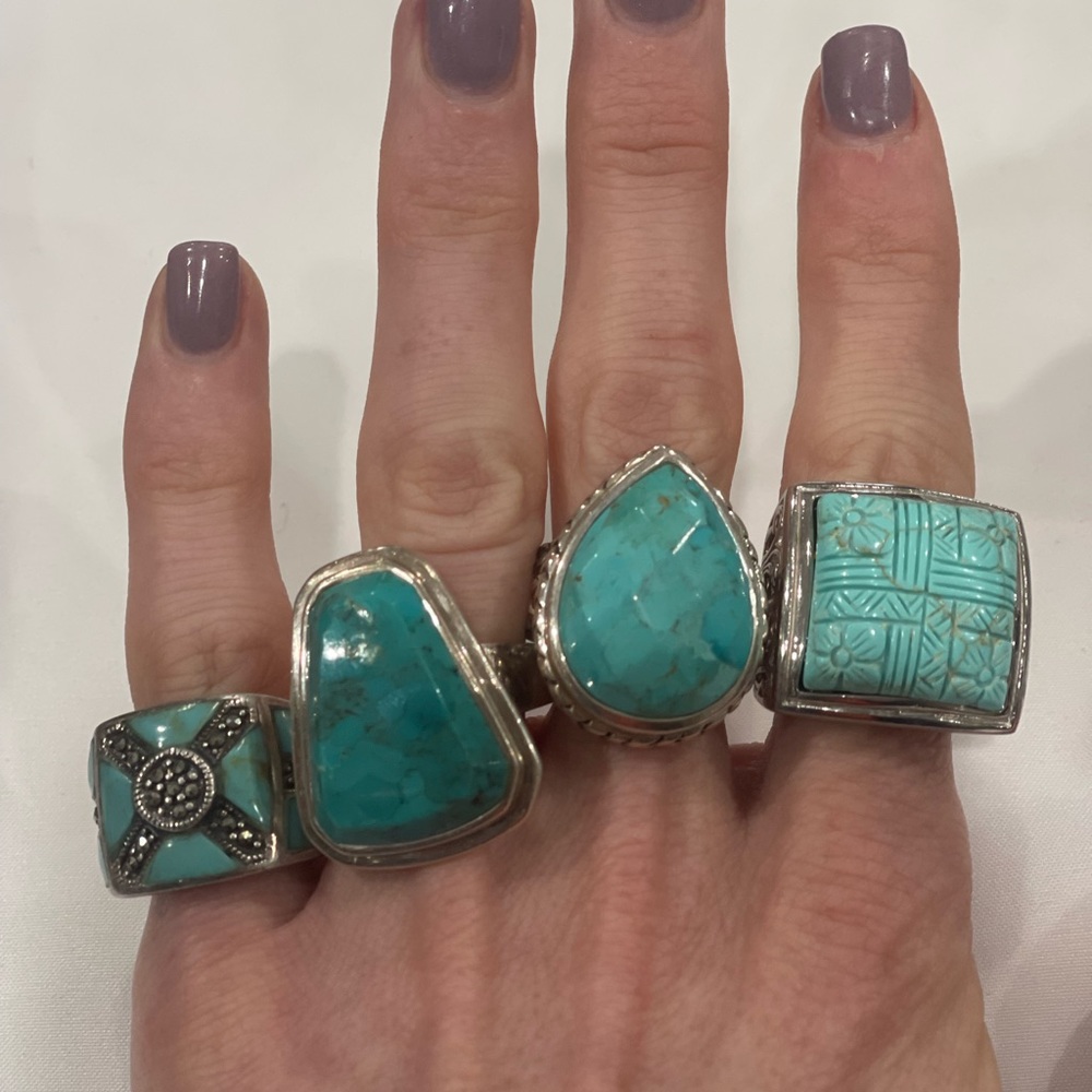 Teardrop shaped turquoise stone geometric and sterling silver ring